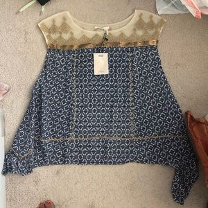 NWT floreat top sz xs gold embroidered